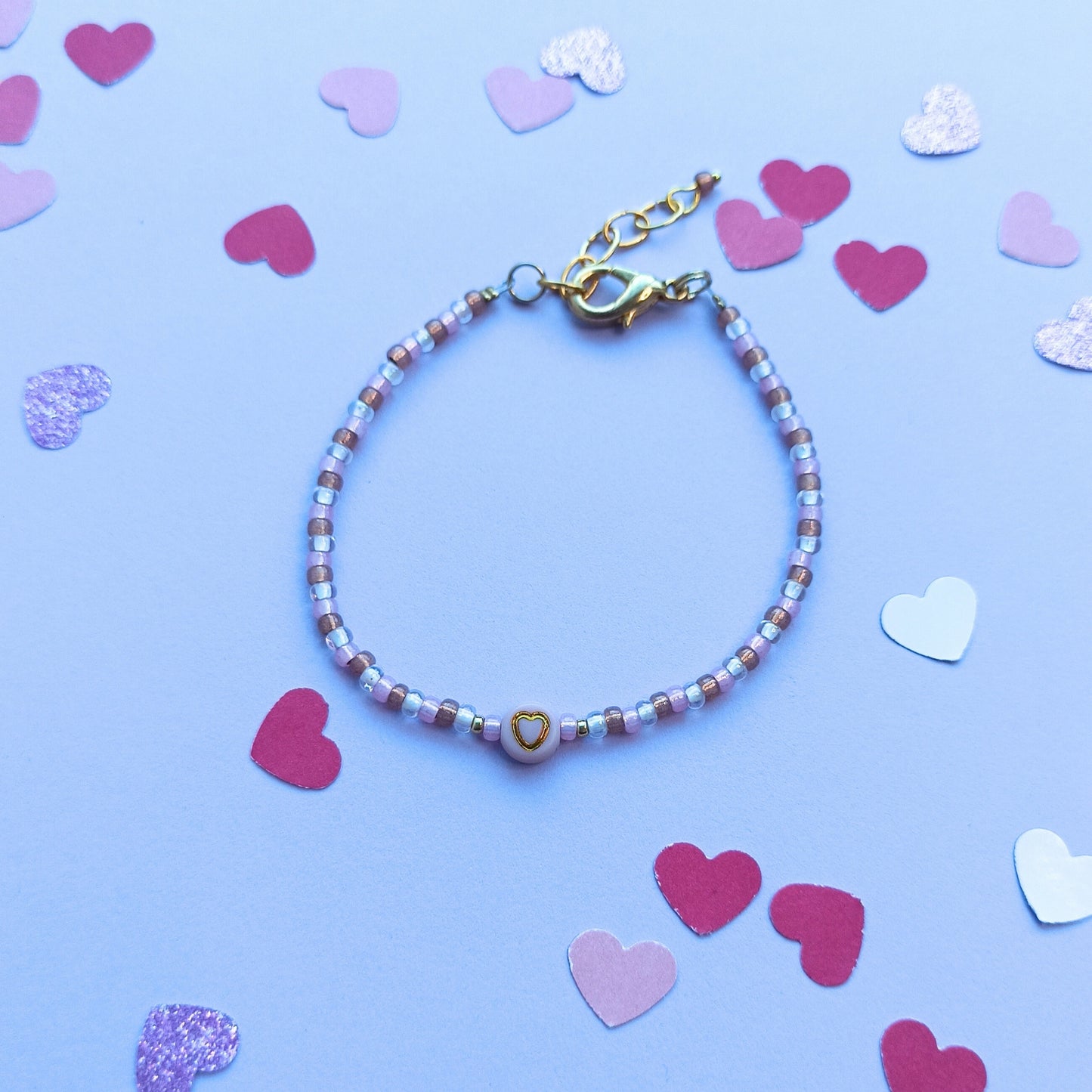Sweatheart fijne armband met rocailles licht roze wit goud