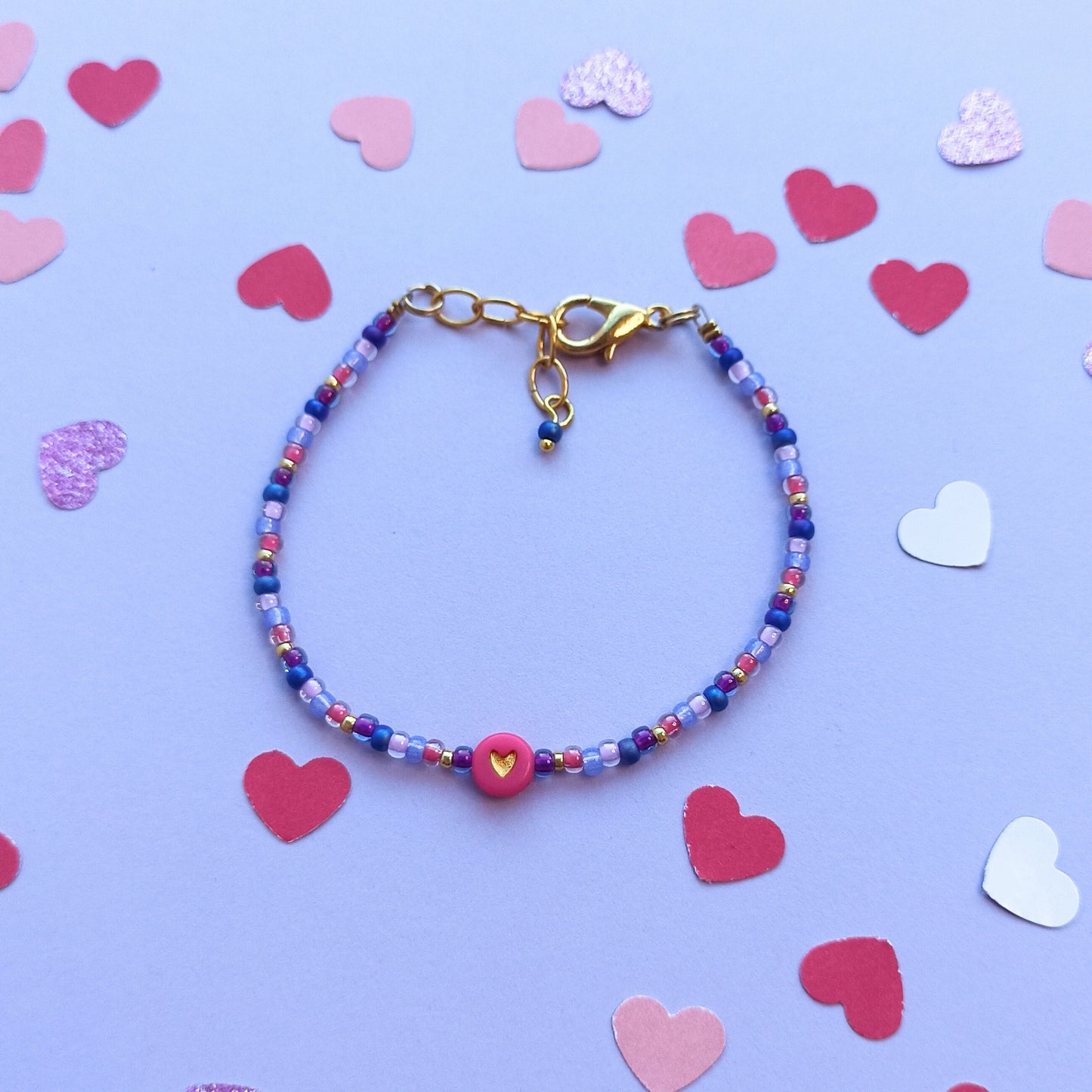 Sweetheart fijne armband met rocailles Paars fuchsia lila goud