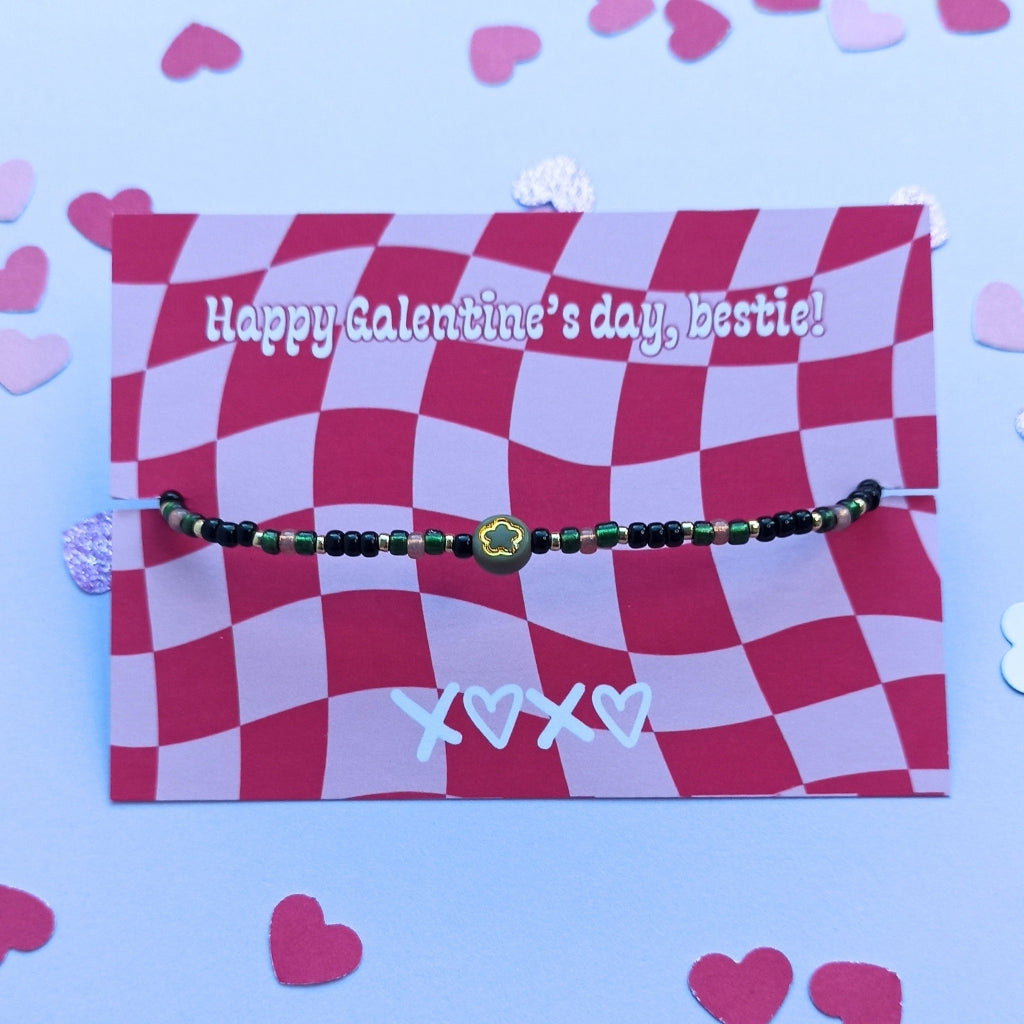 Sweetheart armband - Fijn armbandje met een bloemetje van goud - Olijfgroen & zwart