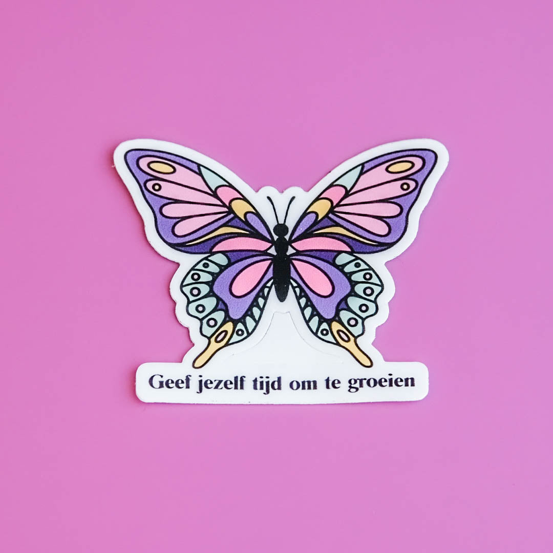 Sticker Vlinder "Geef jezelf tijd om te groeien"