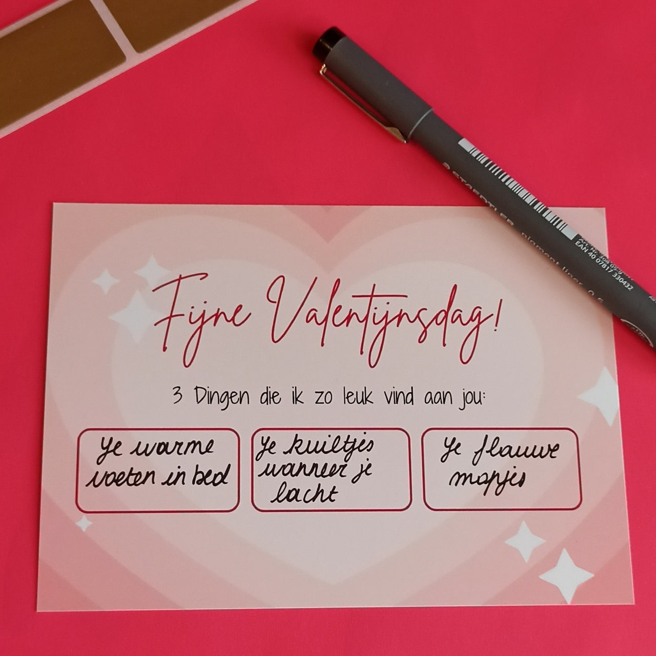 Kaart Valentijn "3 dingen die ik zo leuk vind aan jou" met krasstickers