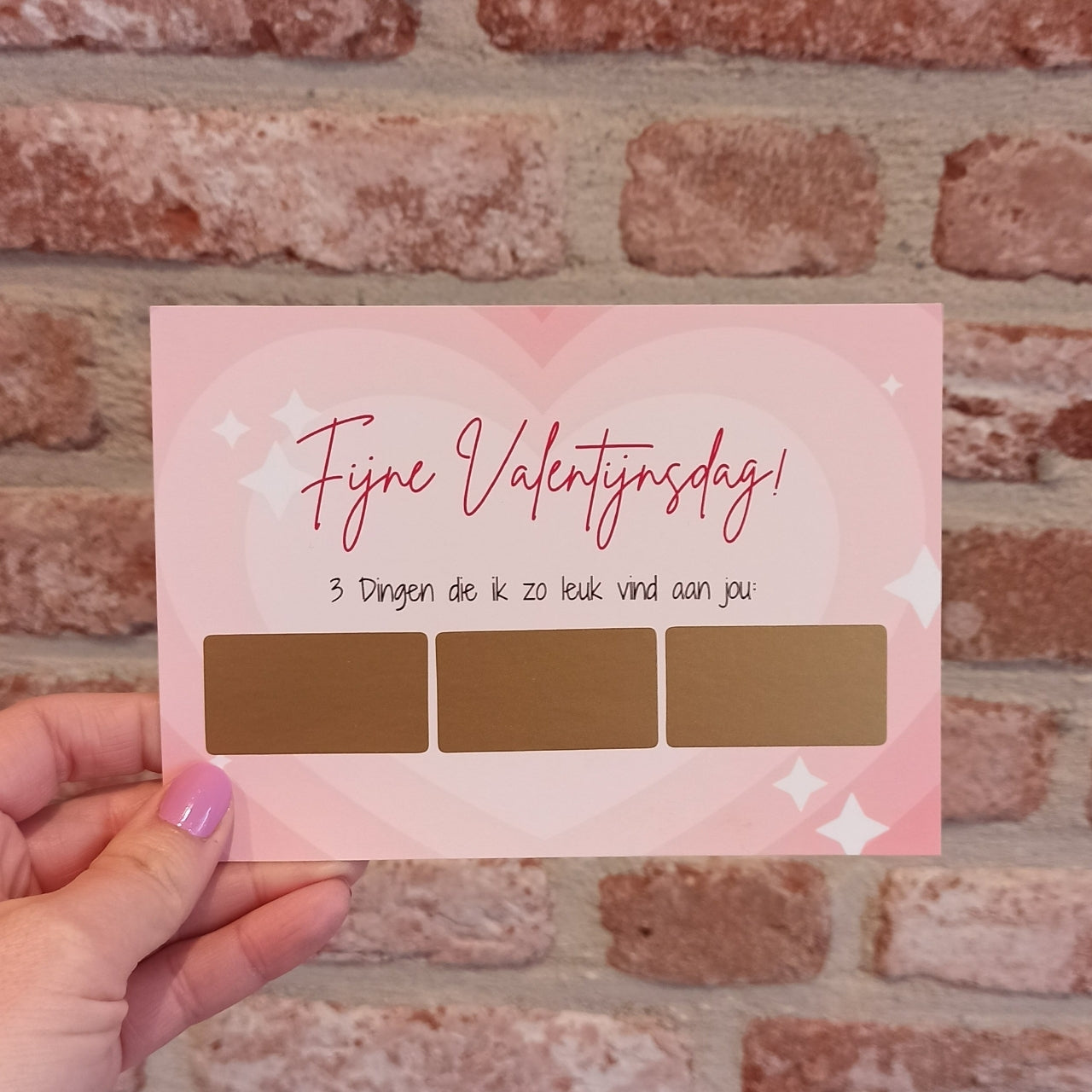 Kaart Valentijn "3 dingen die ik zo leuk vind aan jou" met krasstickers