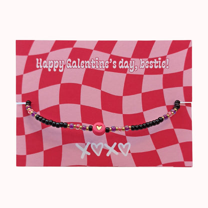 Sweetheart armband - Fijn armbandje met een hart van goud - Fuchsia en zwart