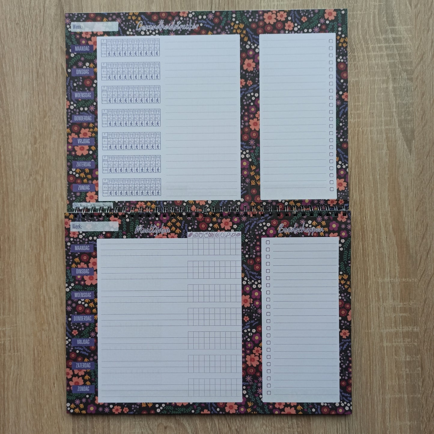 De ultieme en complete maaltijdplanner met gezondheidstracker en registratie van voedselcategorieën. Afscheurbaar boodschappenlijstje