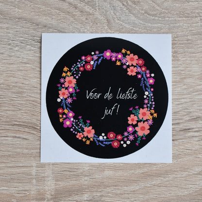 Sticker "Voor de liefste juf" in Midnight Garden print