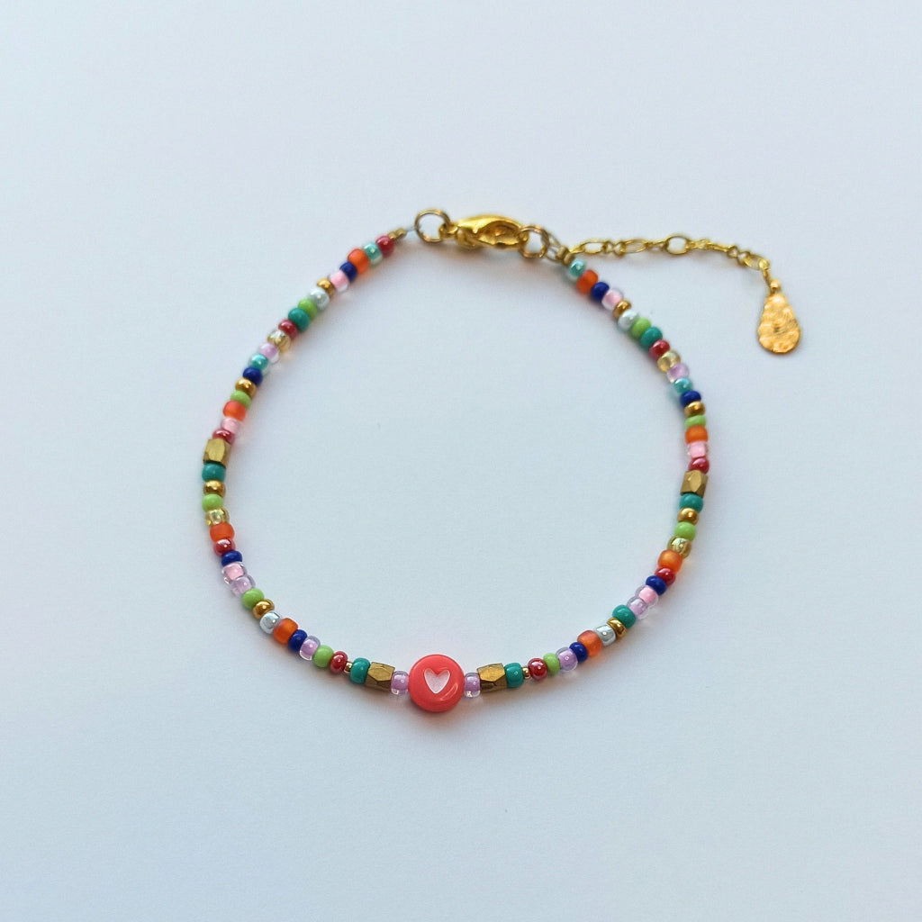 Sweetheart fijn armbandje met rocailles regenboogkleuren en goud