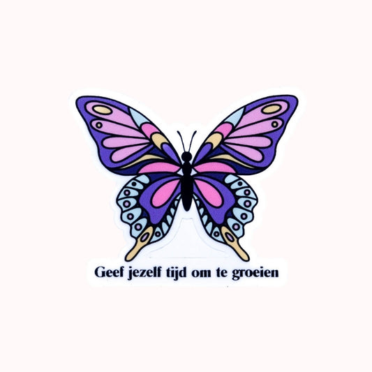 Sticker Vlinder "Geef jezelf tijd om te groeien"