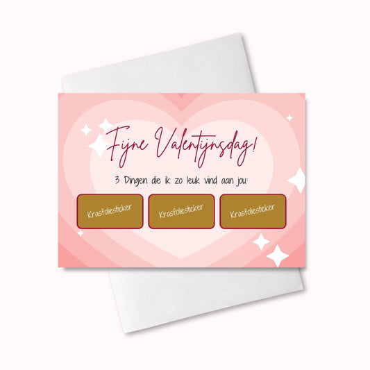 Kaart Valentijn "3 dingen die ik zo leuk vind aan jou" met krasstickers